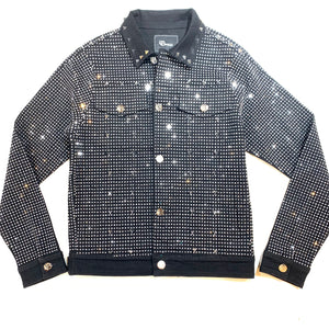 Barocco Black Fully Loaded White Crystal Spiked Jean Jacket - Dudes Boutique