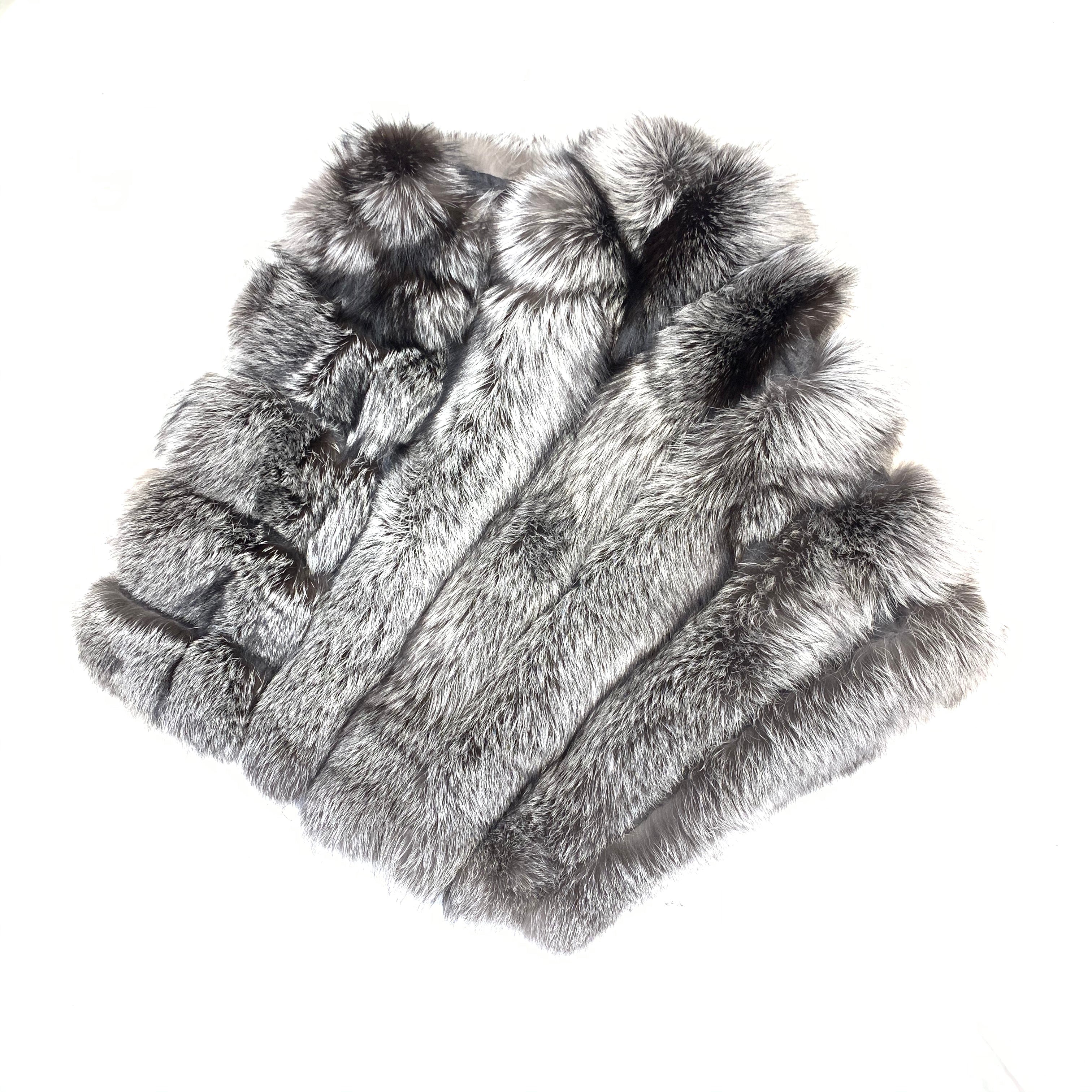 Barya NewYork Ladies Silver Fox Zipper Poncho - Dudes Boutique