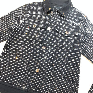 Barocco Black Fully Loaded White Crystal Spiked Jean Jacket - Dudes Boutique