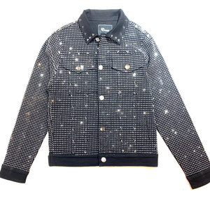 Barocco Black Fully Loaded White Crystal Spiked Jean Jacket - Dudes Boutique