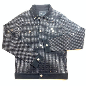 Barocco Black Fully Loaded White Crystal Spiked Jean Jacket - Dudes Boutique