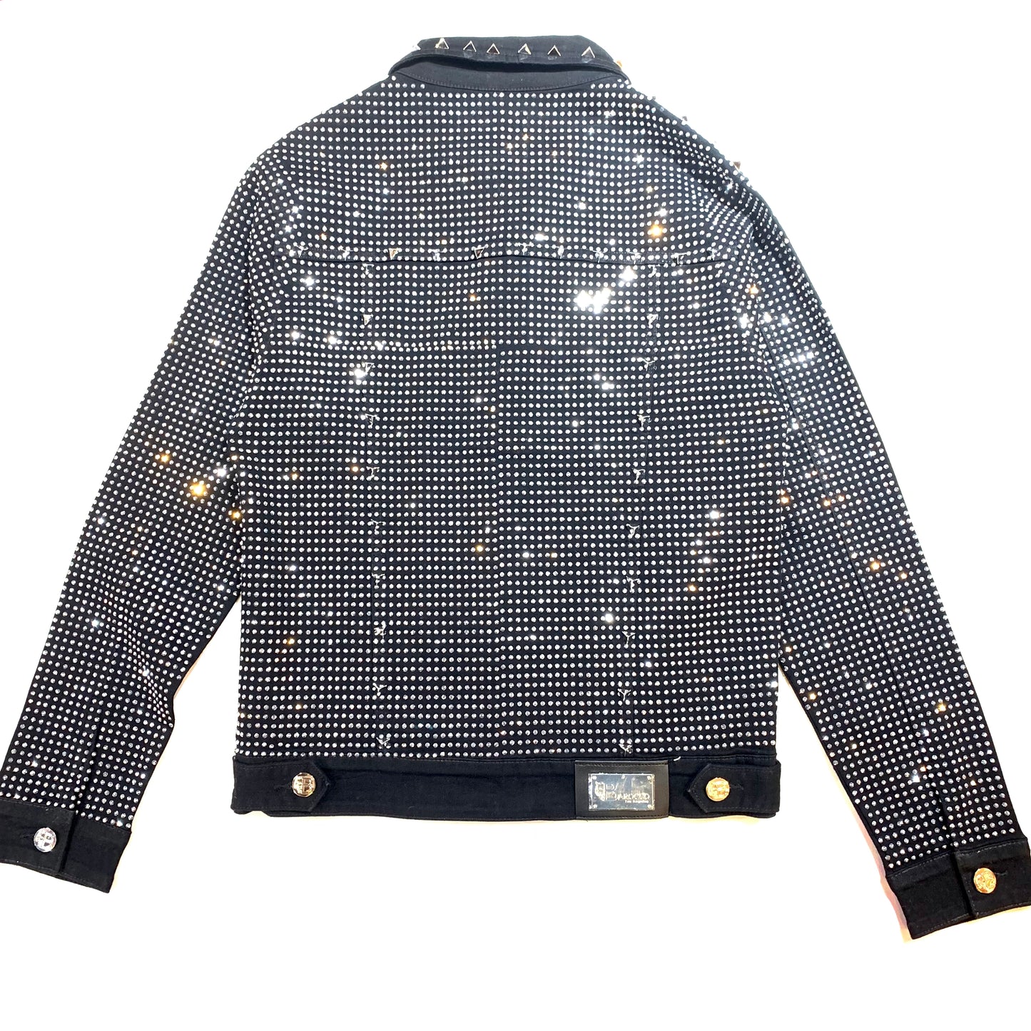 Barocco Black Fully Loaded White Crystal Spiked Jean Jacket - Dudes Boutique