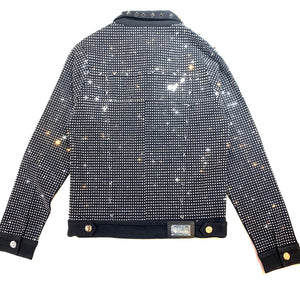 Barocco Black Fully Loaded White Crystal Spiked Jean Jacket - Dudes Boutique