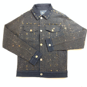Barocco Black Fully Loaded Gold Crystal Spiked Jean Jacket - Dudes Boutique