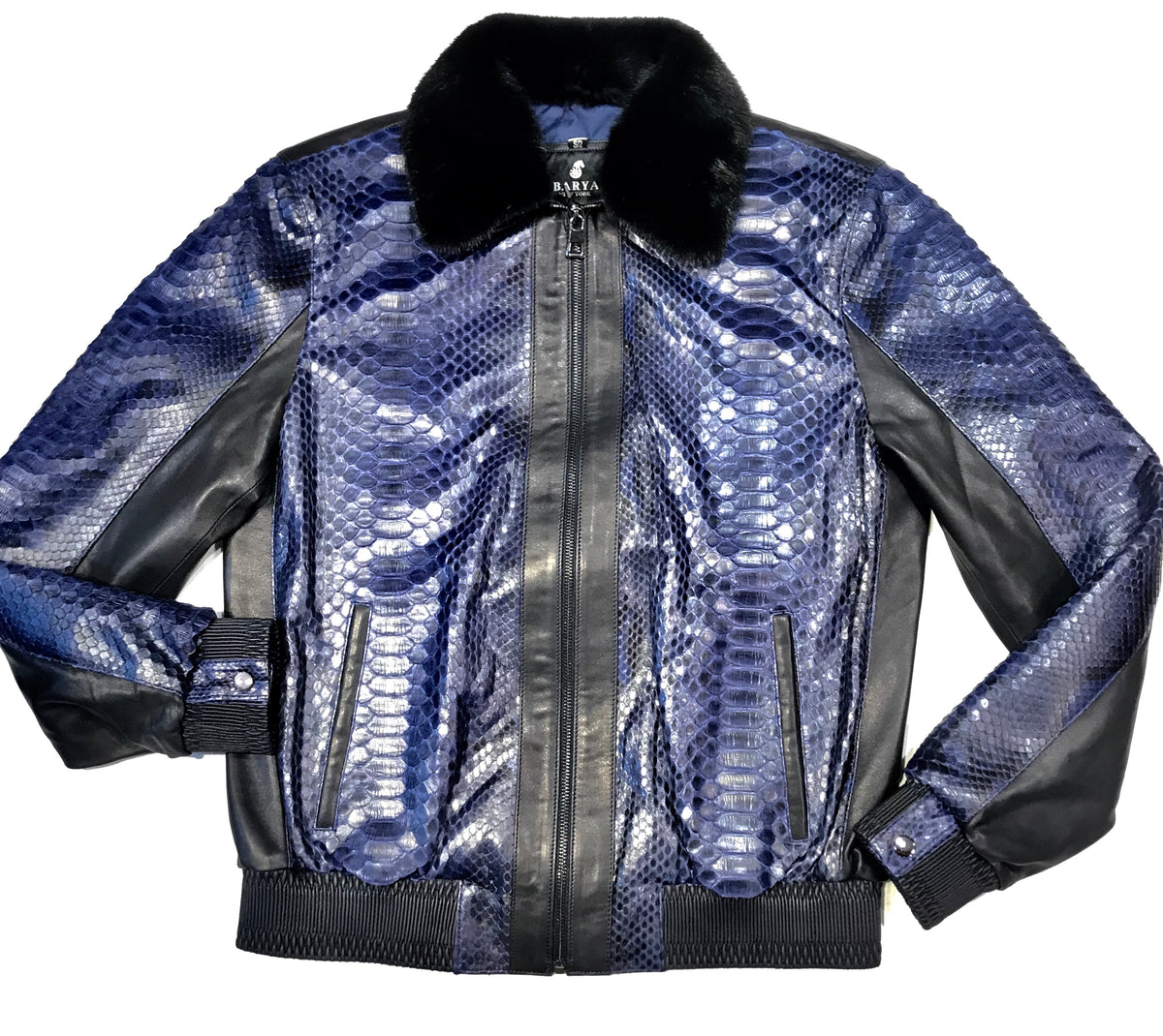 Barya NewYork Blue Python Mink Bomber Jacket - Dudes Boutique