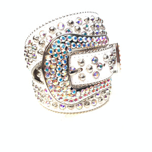 b.b. Simon White Iridescent 3-Row Studded Crystal Belt - Dudes Boutique