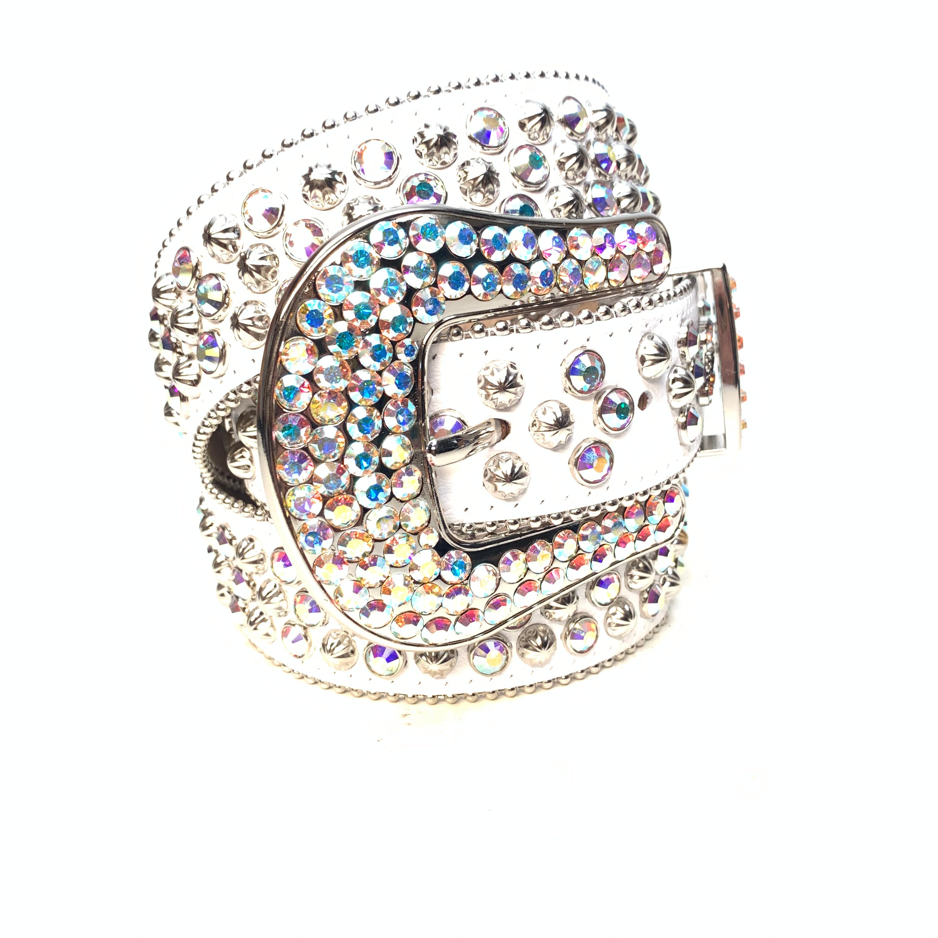 b.b. Simon White Iridescent 3-Row Studded Crystal Belt - Dudes Boutique