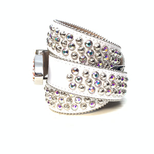 b.b. Simon White Iridescent 3-Row Studded Crystal Belt - Dudes Boutique