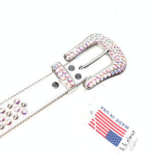 b.b. Simon White Iridescent 3-Row Studded Crystal Belt - Dudes Boutique