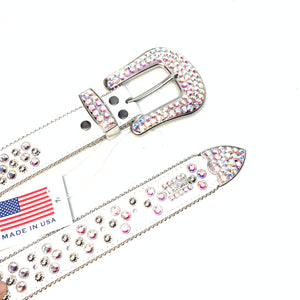 b.b. Simon White Iridescent 3-Row Studded Crystal Belt - Dudes Boutique