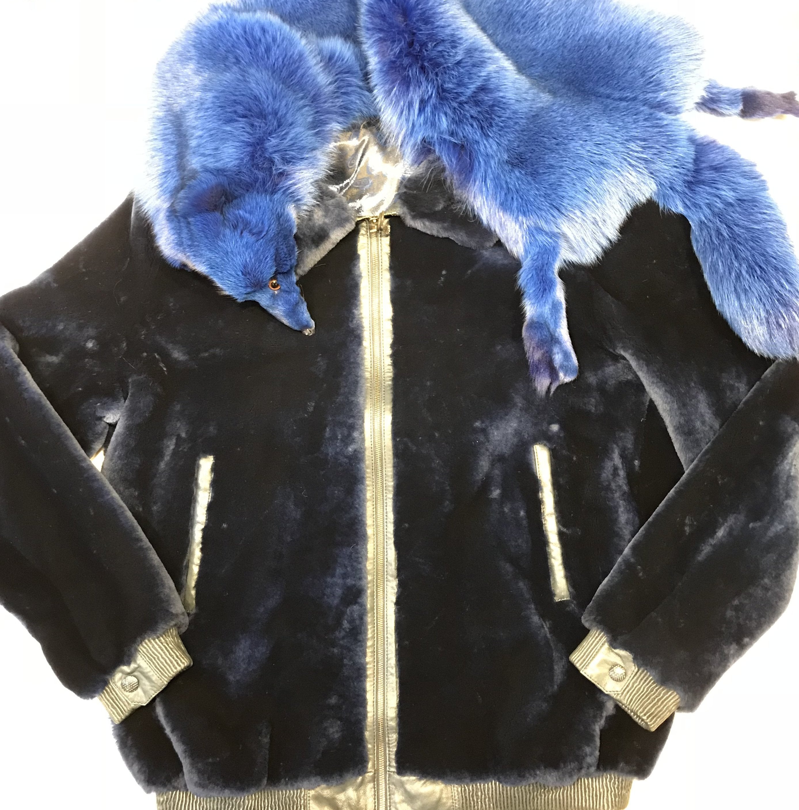 Kashani Wonder Blue Mouton Detachable Fox Shearling Jacket - Dudes Boutique