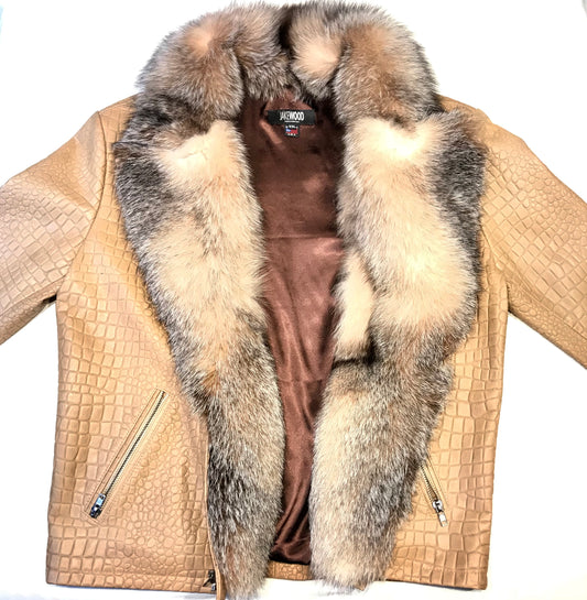 Kashani dune alligator and fox fur biker jacket