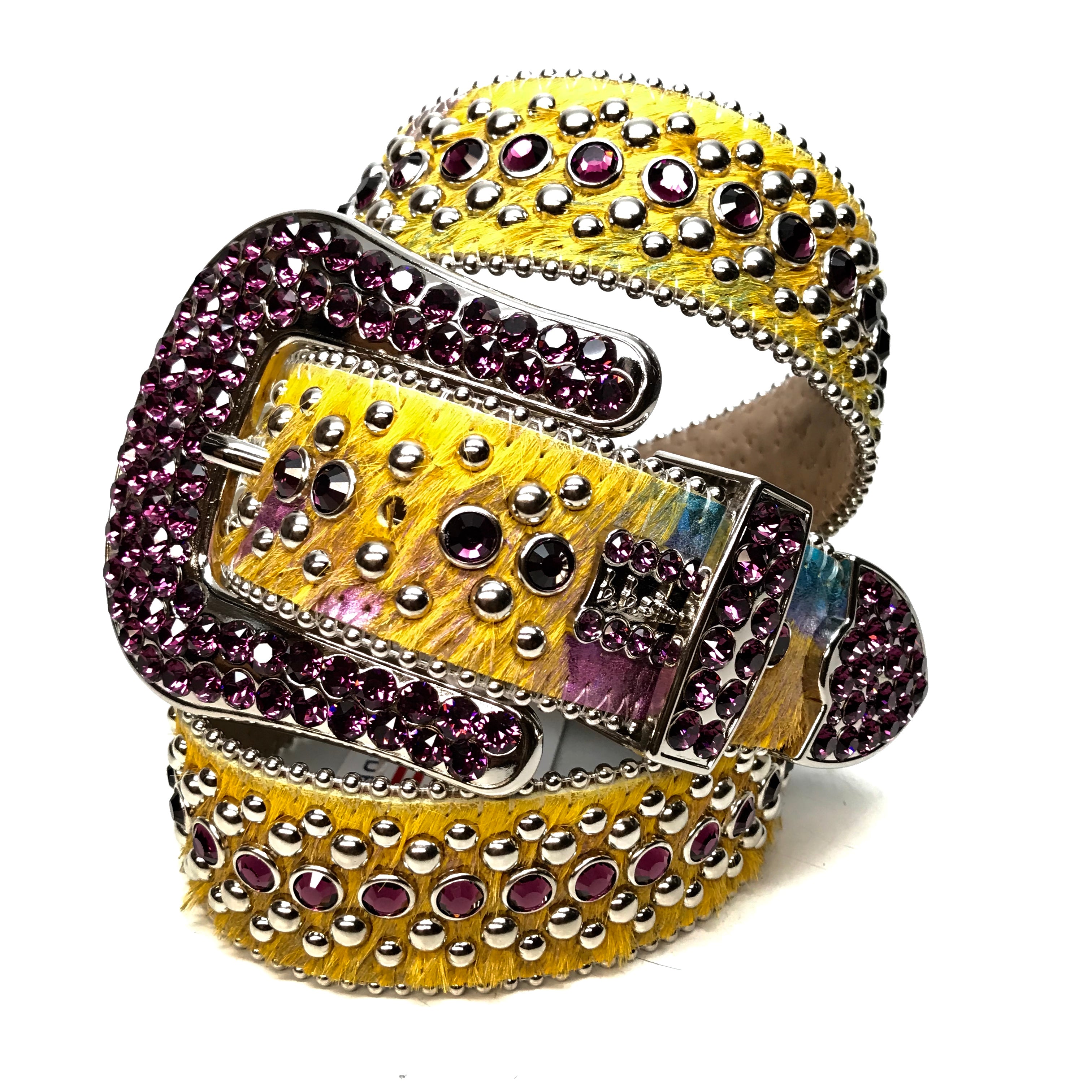 b.b. Simon Fully Loaded Yellow Pony Crystal Belt - Dudes Boutique