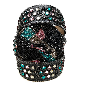 b.b. Simon Black Globe Triple Row Multi-color Fully Loaded Crystal Belt - Dudes Boutique