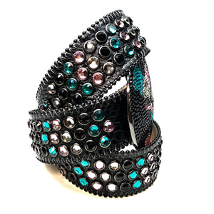 b.b. Simon Black Globe Triple Row Multi-color Fully Loaded Crystal Belt - Dudes Boutique