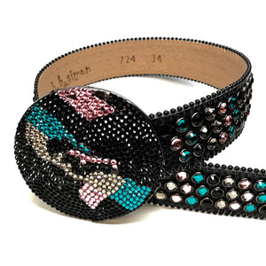 b.b. Simon Black Globe Triple Row Multi-color Fully Loaded Crystal Belt - Dudes Boutique