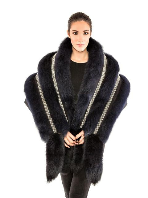 Volare Fox shawl with Crystals and Fox tail - Dudes Boutique