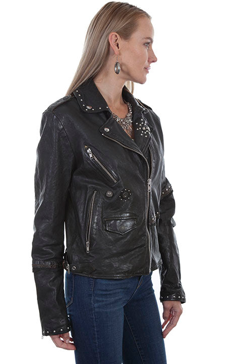 Scully Ladies Studded Lambskin Biker Jacket - Dudes Boutique