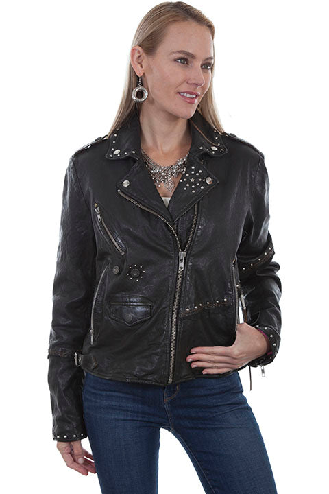 Scully Ladies  Studded Lambskin Biker Jacket - Dudes Boutique