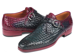 Paul Parkman Purple & Green Woven Leather Single Monkstraps - Dudes Boutique
