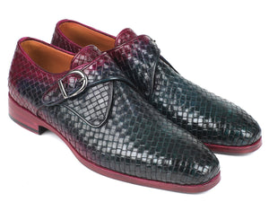 Paul Parkman Purple & Green Woven Leather Single Monkstraps - Dudes Boutique