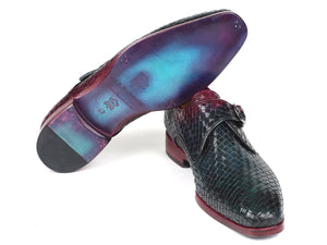 Paul Parkman Purple & Green Woven Leather Single Monkstraps - Dudes Boutique