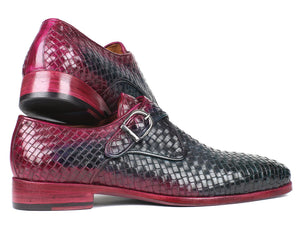 Paul Parkman Purple & Green Woven Leather Single Monkstraps - Dudes Boutique