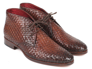 Paul Parkman Men's Brown Woven Leather Chukka Boots - Dudes Boutique