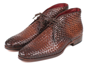 Paul Parkman Men's Brown Woven Leather Chukka Boots - Dudes Boutique