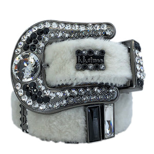 b.b. Simon White Fur Crystal Belt - Dudes Boutique