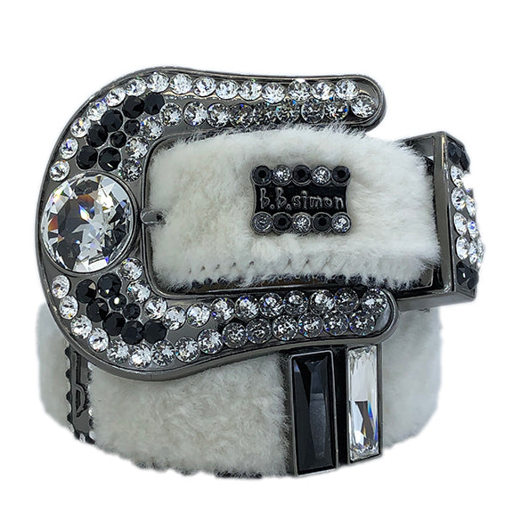 b.b. Simon White Fur Crystal Belt - Dudes Boutique