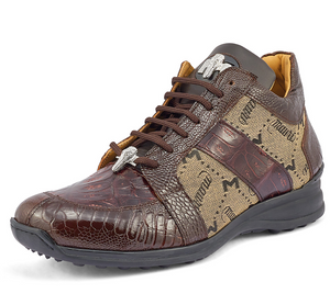 Mauri Men's '8425' Rust Brown Baby Crocodile/ Ostrich Leg Sneakers - Dudes Boutique