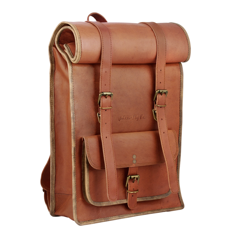 Johnny Fly Co. Brown Moroccan Leather Roll-Top Backpack - Dudes Boutique