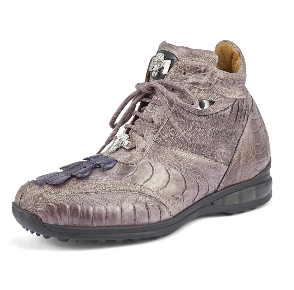 Mauri- 8405/1 "Eye" Grey/ Wonder Blue Alligator Tail / Ostrich Leg High-top Sneaker - Dudes Boutique