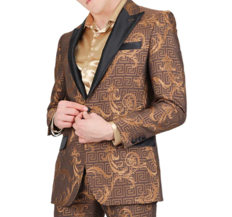 Barabas Men's Coffee Brown 'BAROCCO GRECO' Greek Key Blazer - Dudes Boutique