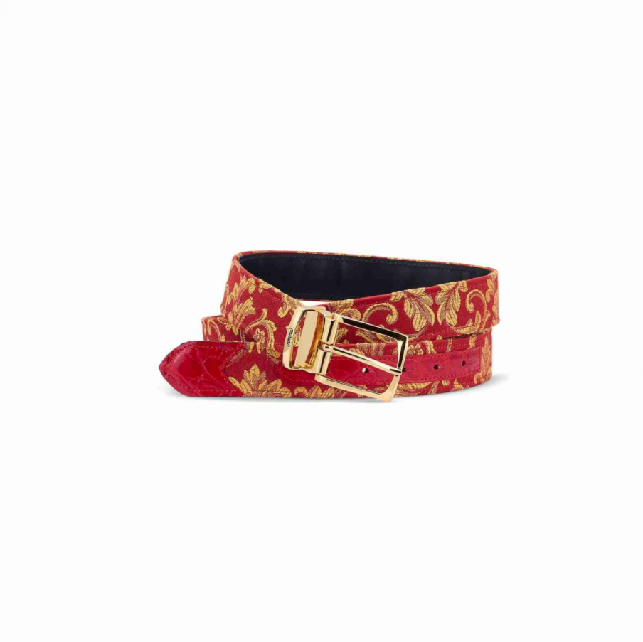 Mauri 0100/35 Red/Gold Alligator + Fabric Belt - Dudes Boutique