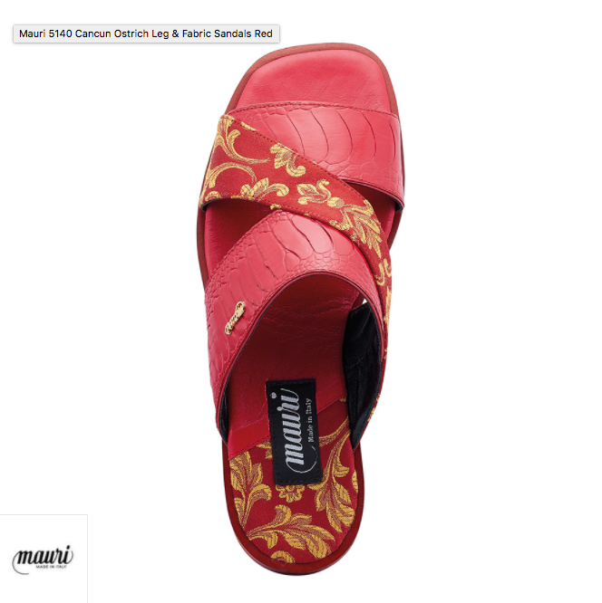 Mauri 5140 Red/Gold Cancus Ostrich Leg + Fabric Sandal - Dudes Boutique