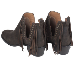 MYRA Women's Chocolate Brown Suede Fringe Cyno Booties - Dudes Boutique
