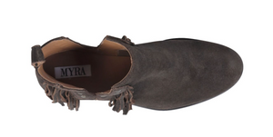 MYRA Women's Chocolate Brown Suede Fringe Cyno Booties - Dudes Boutique