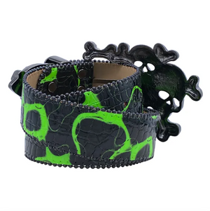 b.b. Simon Electric Slime Green Skull Pile Crystal Belt - Dudes Boutique