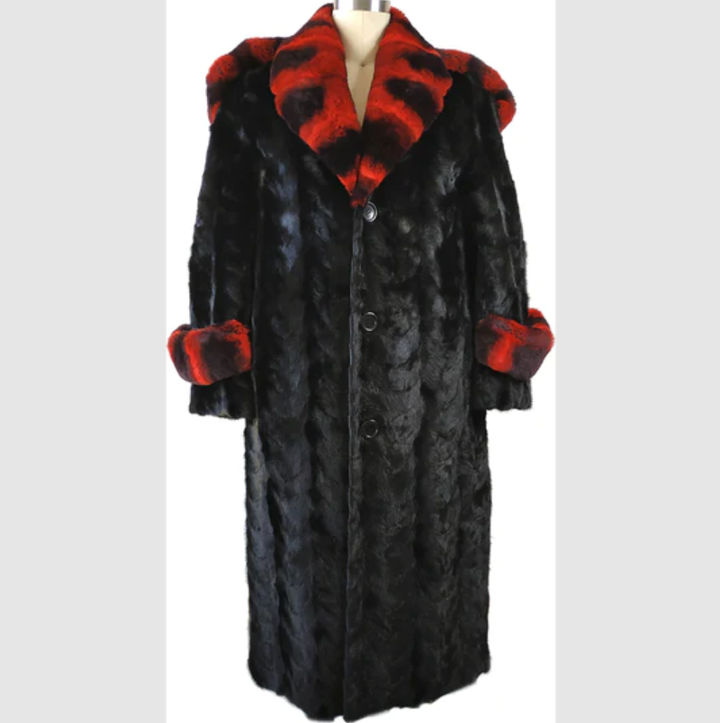 Kashani Full Skin Mink w/ Red Rex Rabbit Collar Trench Coat - Dudes Boutique