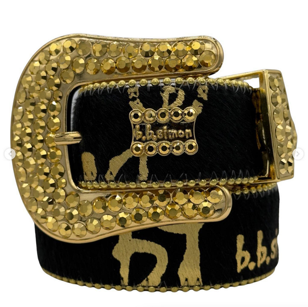 B.B. Simon Black and Gold Leather Belt