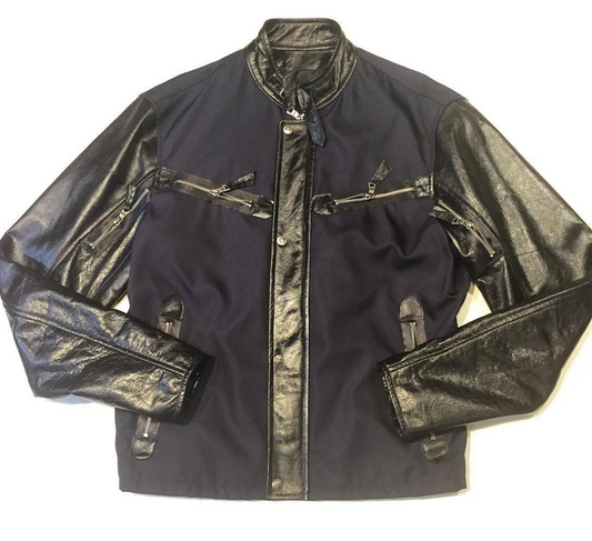 G-Gator black zipper lambskin and mesh leather jacket
