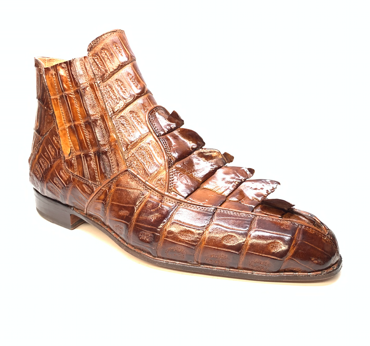 Mauri 4880 Cognac Genuine Baby Crocodile / Hornback Tail Hand Painted Boots - Dudes Boutique