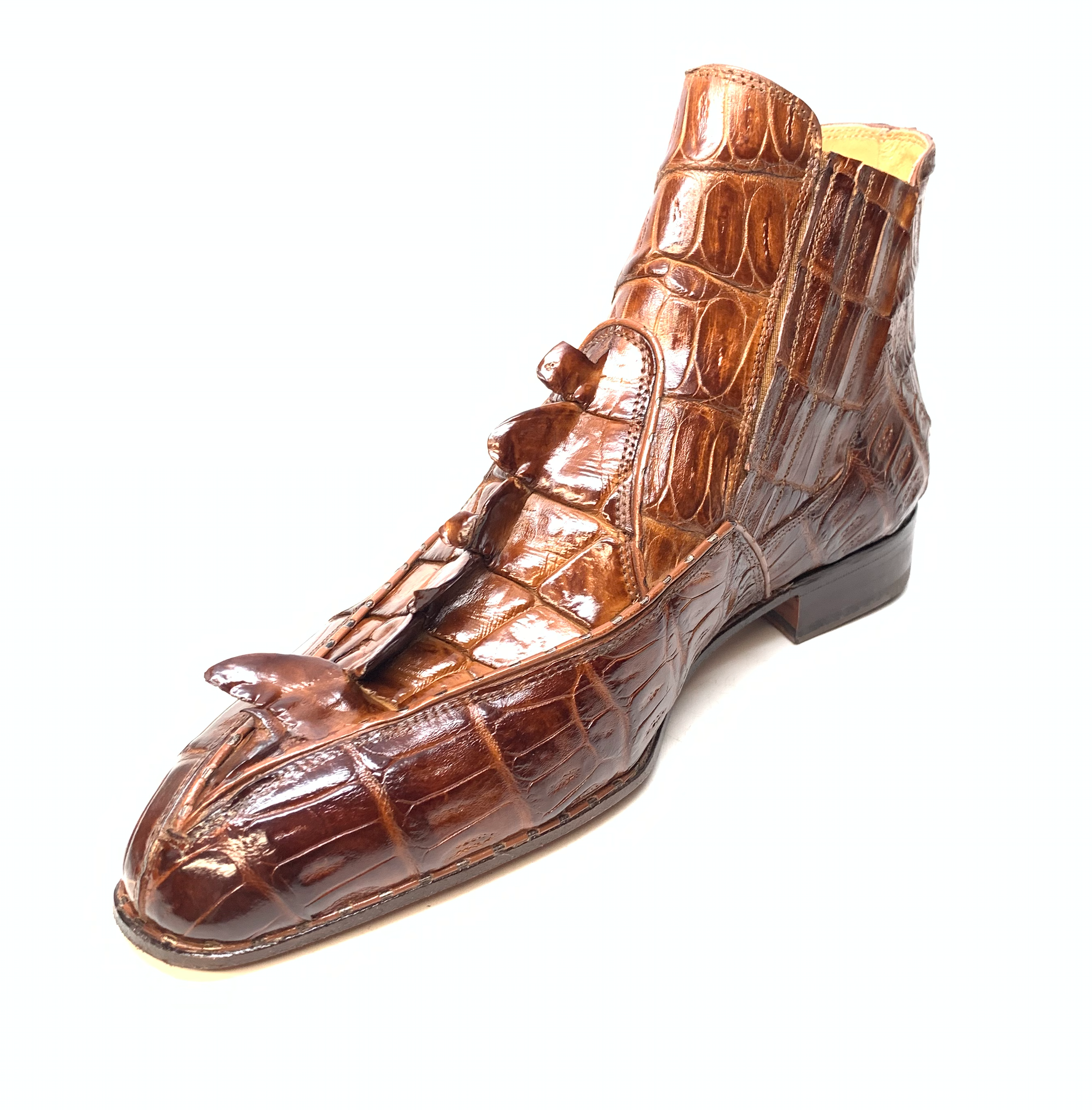 Mauri 4880 Cognac Genuine Baby Crocodile / Hornback Tail Hand Painted Boots - Dudes Boutique