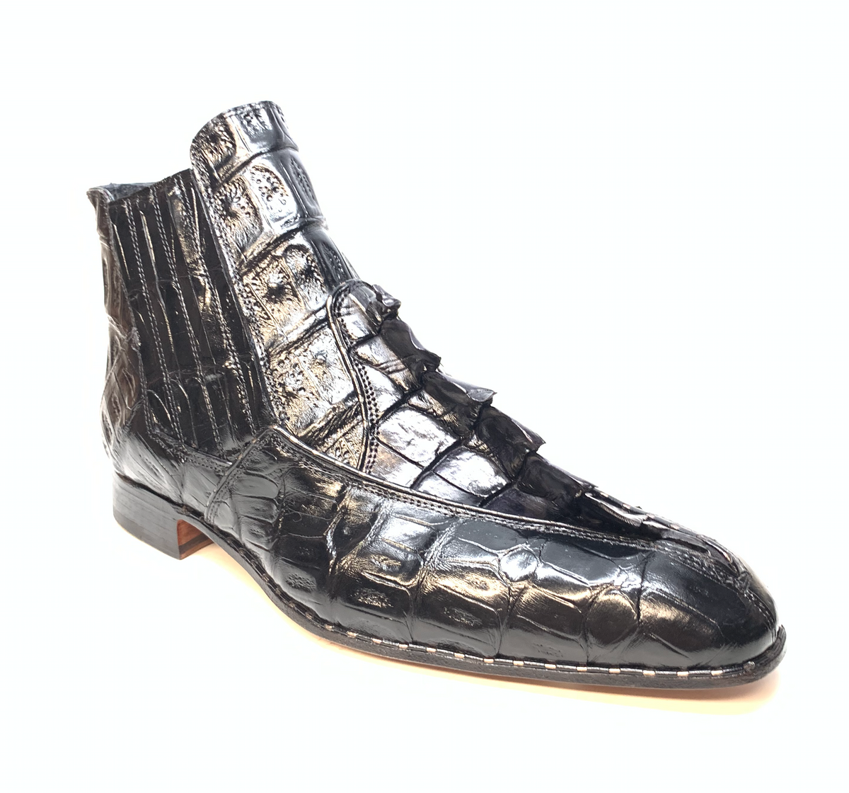 Mauri 4880 Charcoal Grey Genuine Baby Crocodile / Hornback Tail Hand Painted Boots - Dudes Boutique