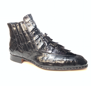 Mauri 4880 Charcoal Grey Genuine Baby Crocodile / Hornback Tail Hand Painted Boots - Dudes Boutique