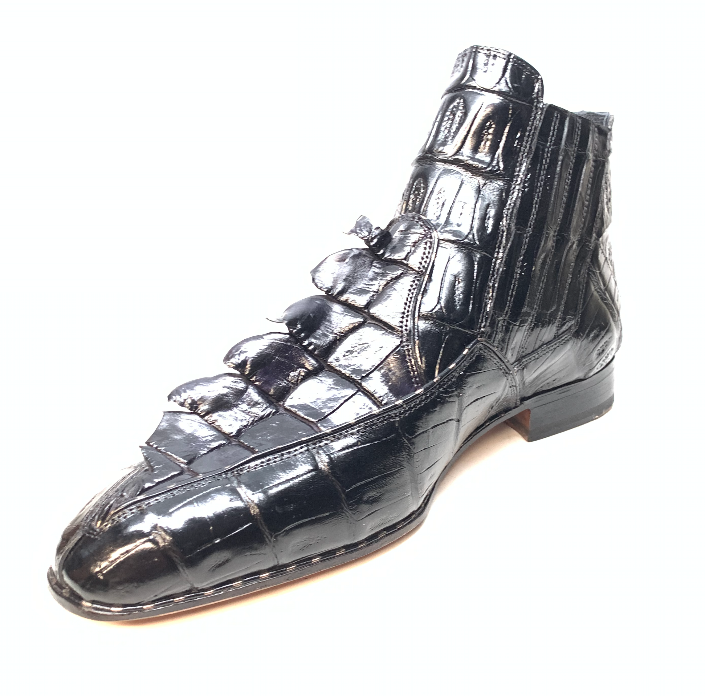 Mauri 4880 Charcoal Grey Genuine Baby Crocodile / Hornback Tail Hand Painted Boots - Dudes Boutique