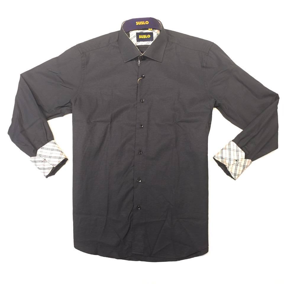 Suslo Couture Men's Black Plaid Button-Up Shirt - Dudes Boutique