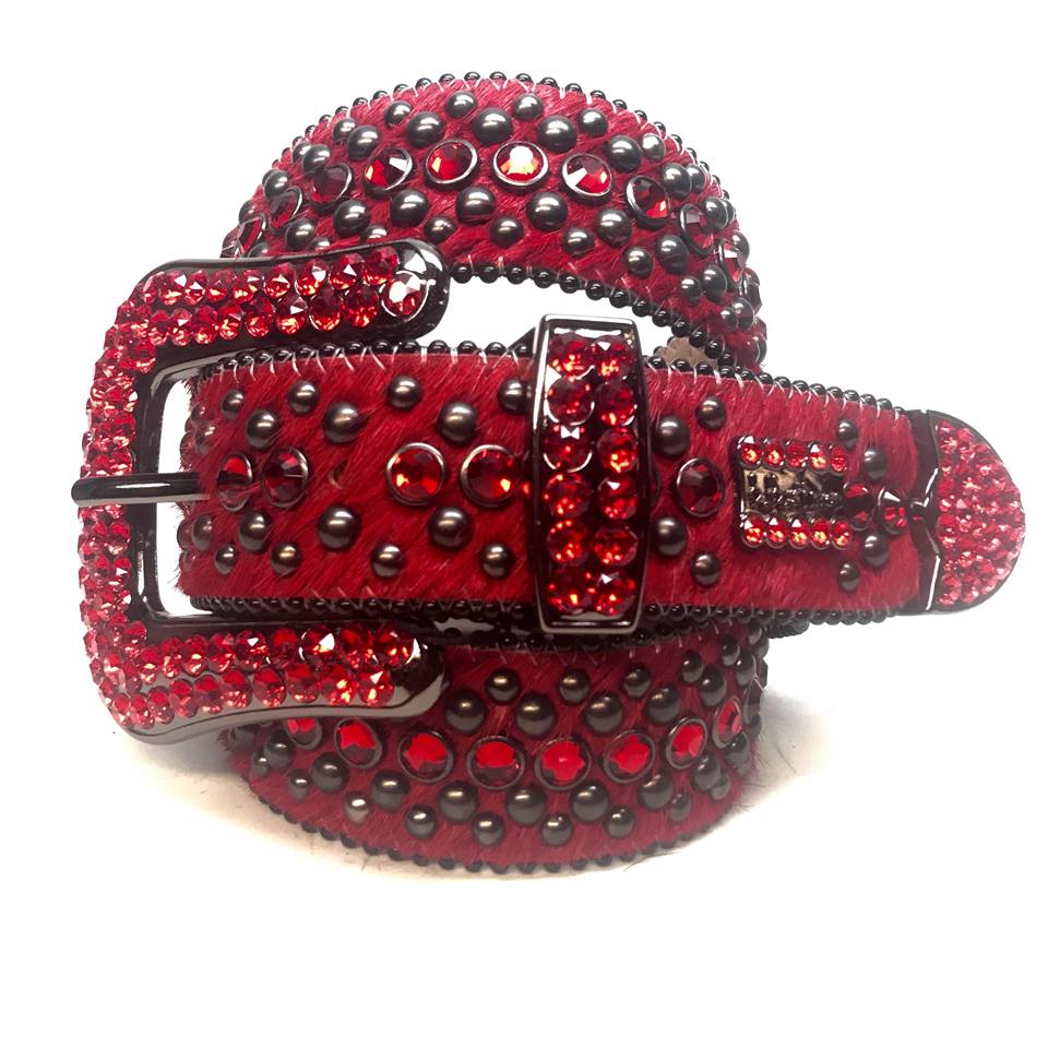 B.B. Simon Red Belt with Silver Parachutes and Red Crystals 34 / Red/Silver